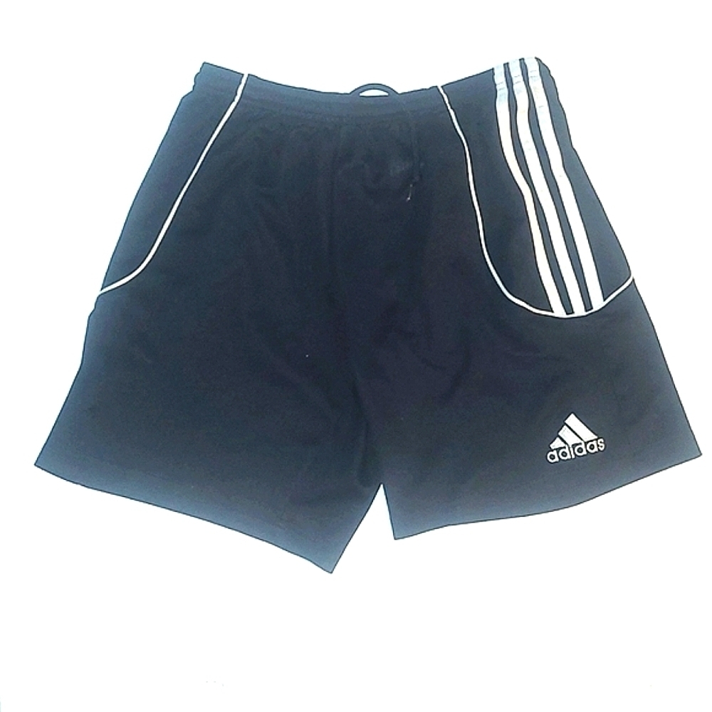 Adidas black athletic shorts draw string White stripes size Small S EUC stretchy
